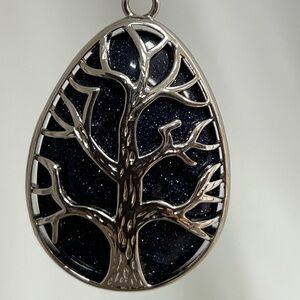 Silver Tree of Life dark purple sparkling Agate Pendant